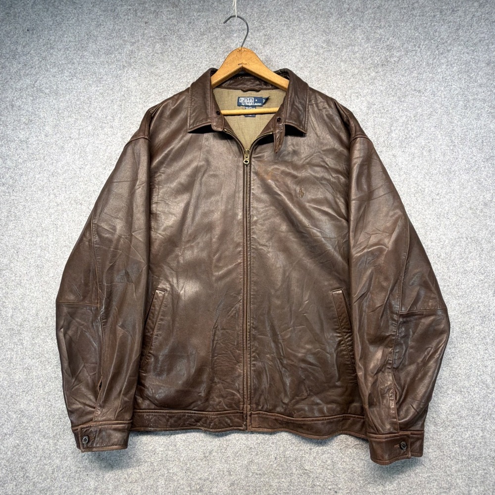 Vintage Polo Ralph Lauren Genuine Leather Bomber Style Harrington Jacket XXL